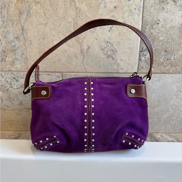 Michael Kors Purple Suede Studded Shoulder Bag - Picture 2 of 9